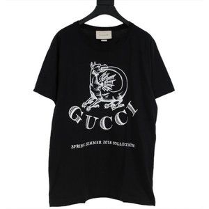 Gucci Mens SS 18 Dragon Logo T Shirt Size Medium Black White  100% Cotton